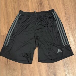 Adidas Men's Black Athletic Shorts with Gray Stripes